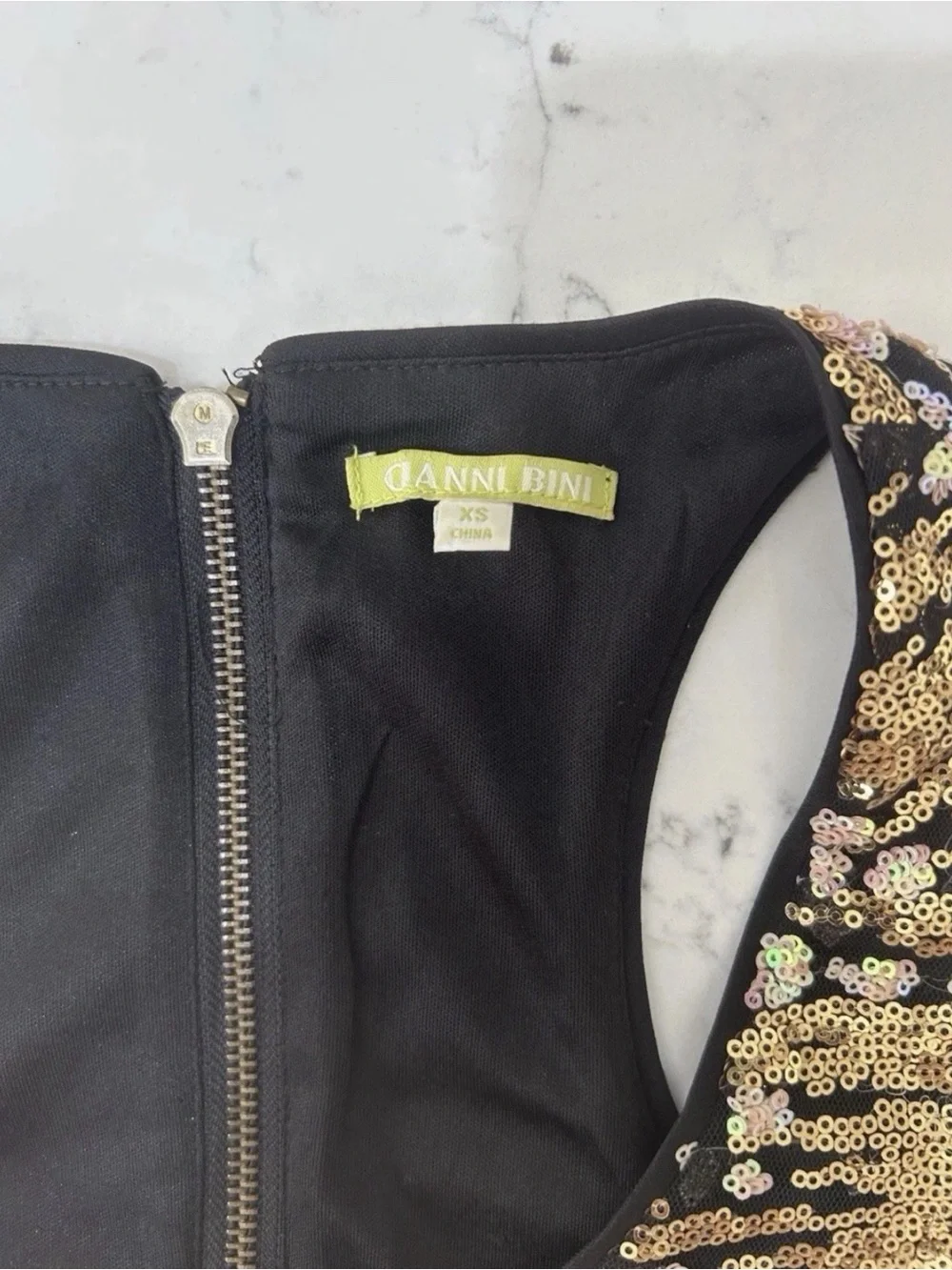 Gianni Bini Black & Gold Sequin Mini Dress - Picture 3 of 7